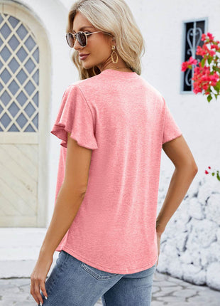 V-Neck Flutter Sleeve T-Shirt - MimiStylez
