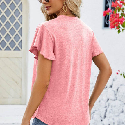 V-Neck Flutter Sleeve T-Shirt - MimiStylez