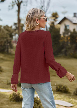 V-Neck Flounce Sleeve Blouse - MimiStylez
