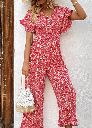 Printed Tie Back Ruffled Jumpsuit - MimiStylez