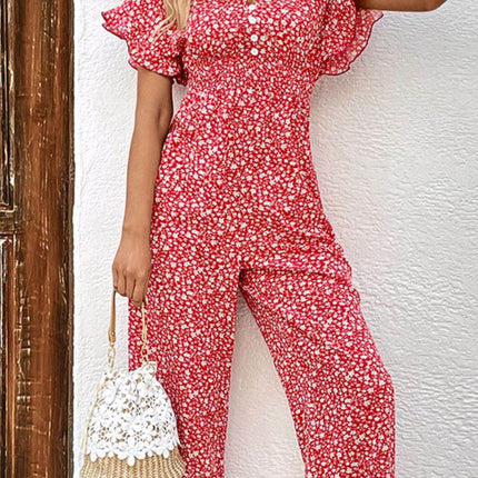 Printed Tie Back Ruffled Jumpsuit - MimiStylez