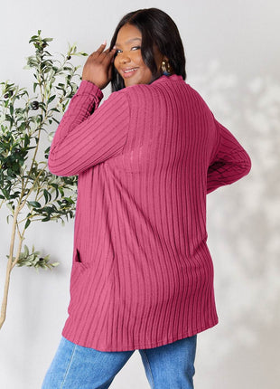 Basic Bae Full Size Ribbed Open Front Cardigan with Pockets - MimiStylez