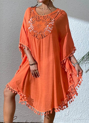 Tassel Cutout Scoop Neck Cover-Up Dress - MimiStylez