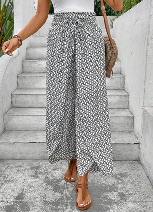 Tied Printed Wide Leg Pants - MimiStylez