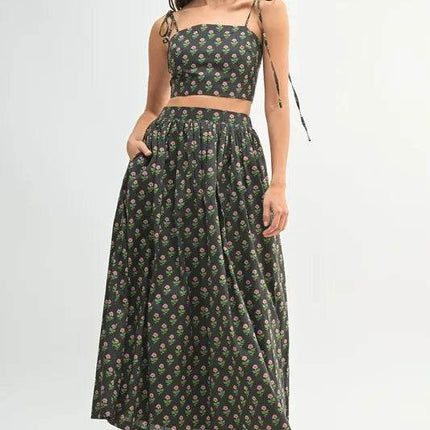 MABLE Floral Crop Top and Skirt Set - MimiStylez