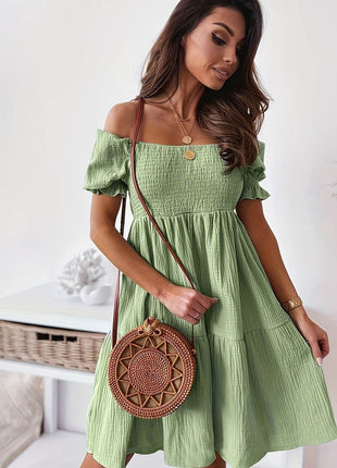 Full Size Ruffled Off-Shoulder Short Sleeve Dress - MimiStylez