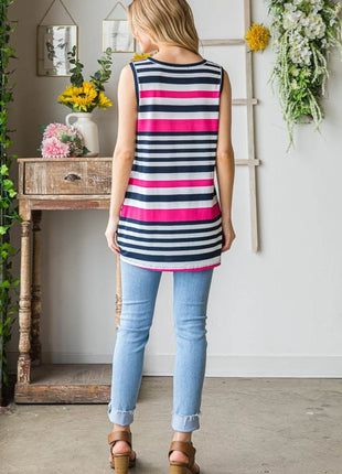 Heimish Full Size Striped Twist Knot Round Neck Tank - MimiStylez