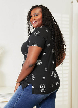 Double Take Dandelion Print Round Neck T-Shirt - MimiStylez