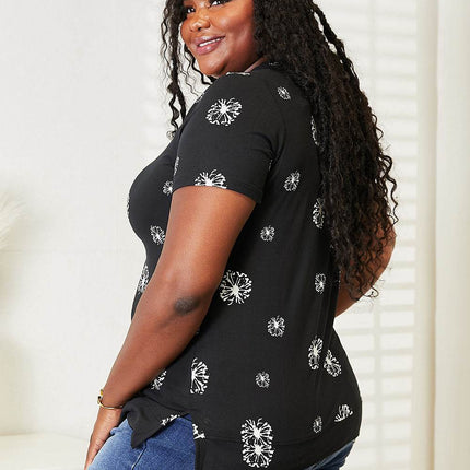 Double Take Dandelion Print Round Neck T-Shirt - MimiStylez