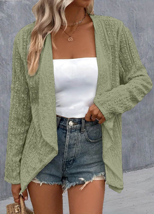 Eyelet Roll-Tab Sleeve Cardigan - MimiStylez