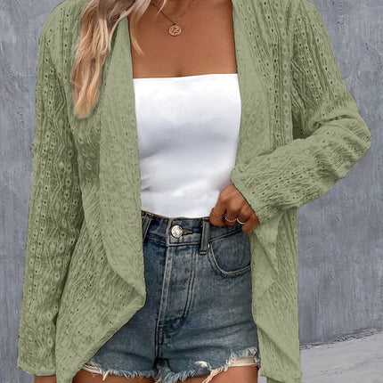 Eyelet Roll-Tab Sleeve Cardigan - MimiStylez