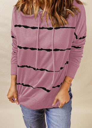 Drawstring Striped Dropped Shoulder Hoodie - MimiStylez