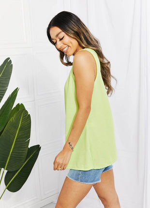 Blumin Apparel Chance of Sun Full Size Ribbed V-Neck Tank in Green - MimiStylez