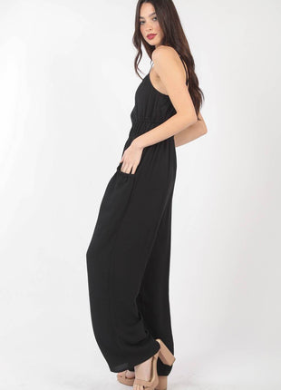 VERY J Pintuck Detail Woven Sleeveless Jumpsuit - MimiStylez