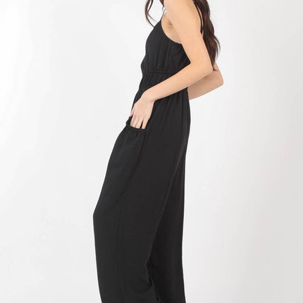 VERY J Pintuck Detail Woven Sleeveless Jumpsuit - MimiStylez