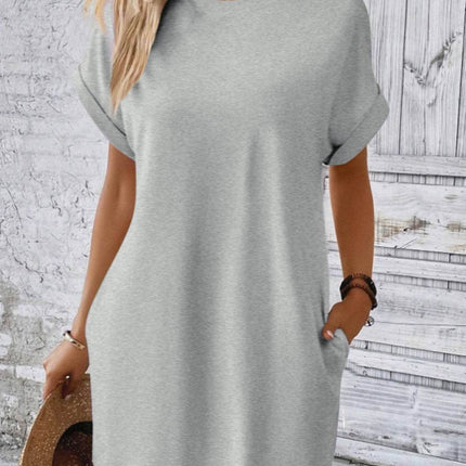 Round Neck Short Sleeve Mini Dress - MimiStylez