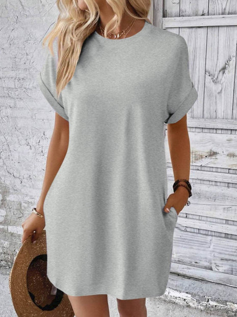 Round Neck Short Sleeve Mini Dress - MimiStylez