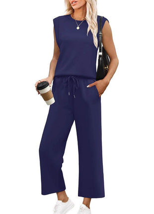 Loose Sleeveless Suit Round Neck Vest Top Two-piece Pants - MimiStylez