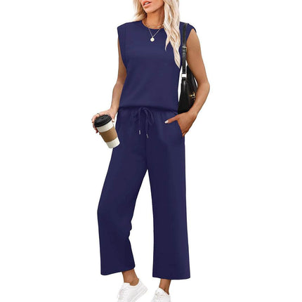 Loose Sleeveless Suit Round Neck Vest Top Two-piece Pants - MimiStylez