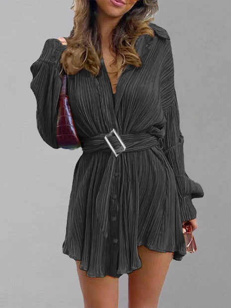 Button Up Dropped Shoulder Shirt Dress - MimiStylez