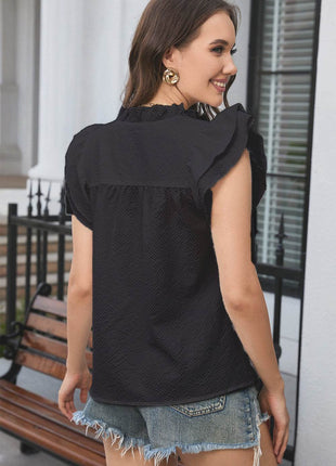 Notched Neck Butterfly Sleeve Blouse - MimiStylez