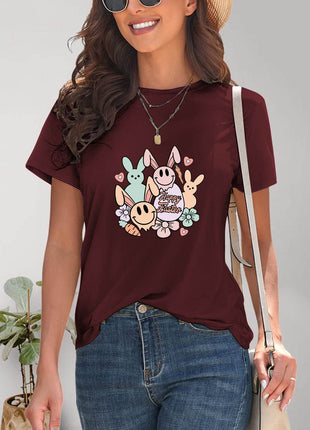 Graphic Round Neck Short Sleeve T-Shirt - MimiStylez