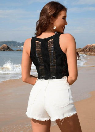 Cutout Round Neck Sleeveless Cover Up - MimiStylez