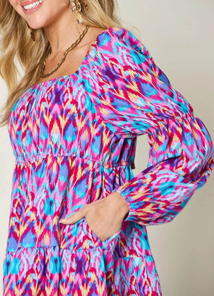 Double Take Full Size Printed Long Sleeve Dress - MimiStylez