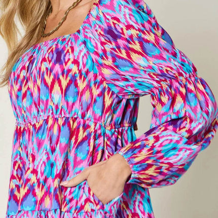 Double Take Full Size Printed Long Sleeve Dress - MimiStylez