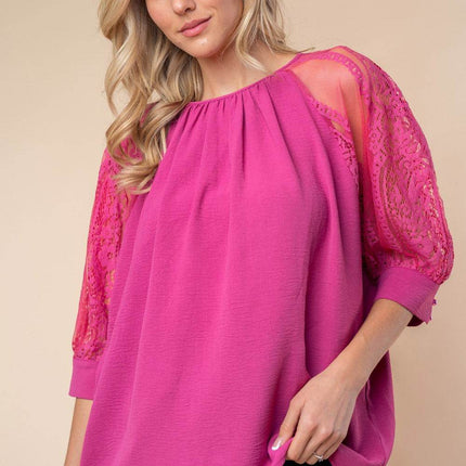 White Birch Round Neck Lace Half Sleeve Blouse - MimiStylez