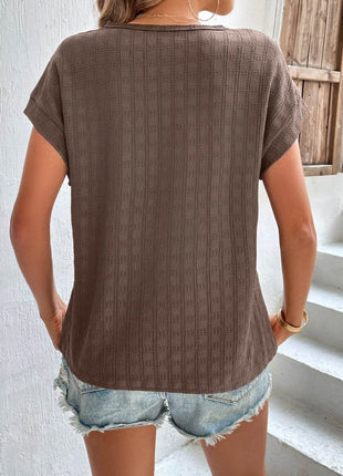 Textured Round Neck Short Sleeve Top - MimiStylez