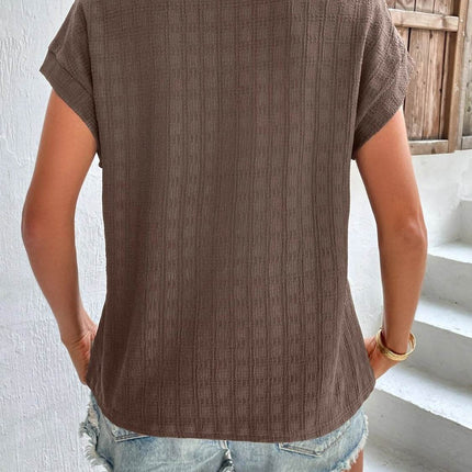 Textured Round Neck Short Sleeve Top - MimiStylez