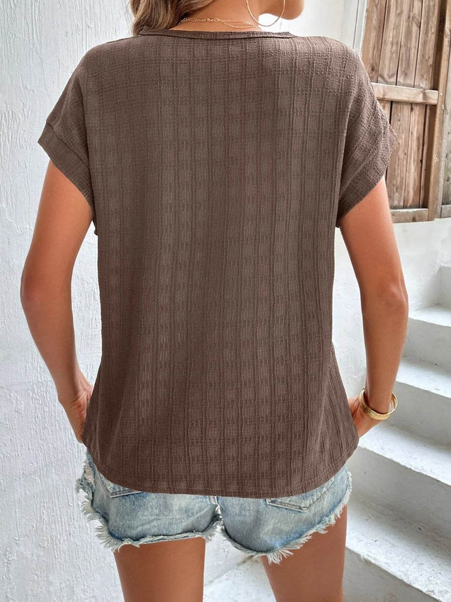 Textured Round Neck Short Sleeve Top - MimiStylez