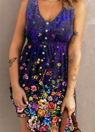 Double Take Scoop Neck Buttoned Sleeveless Magic Dress with Pockets - MimiStylez