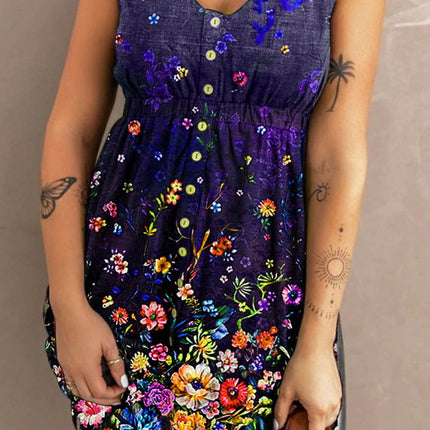 Double Take Scoop Neck Buttoned Sleeveless Magic Dress with Pockets - MimiStylez
