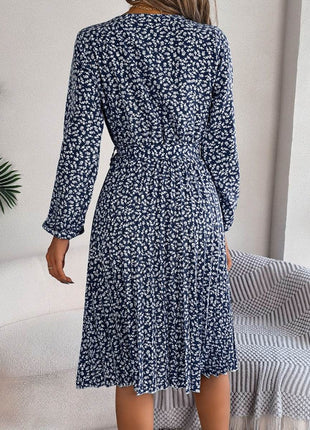 Ditsy Floral Tie Waist Pleated Dress - MimiStylez