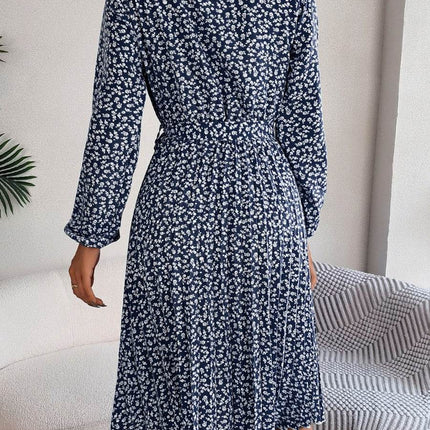 Ditsy Floral Tie Waist Pleated Dress - MimiStylez