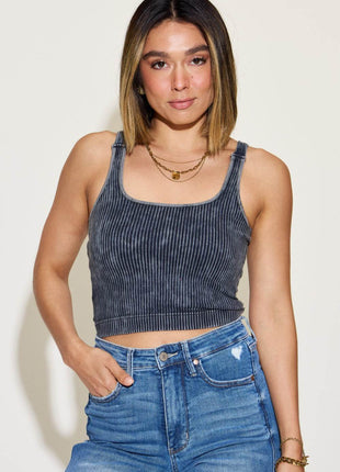 Zenana Ribbed Washed Square Neck Tank - MimiStylez