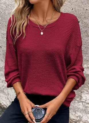 Plus Size Relaxed Fit Waffle Knit Round Neck T-Shirt - MimiStylez