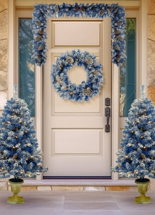 Pre-lit Christmas Tree Artificial Christmas 4-piece Set - 4FT Trees, 9FT Garland, 50" Wreath With Pine Cones