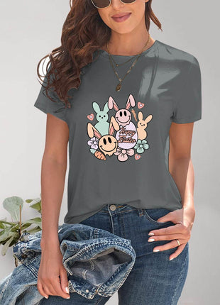 Graphic Round Neck Short Sleeve T-Shirt - MimiStylez
