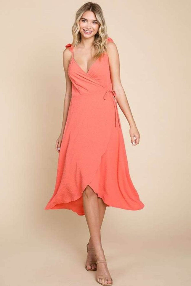 Culture Code Ruffle Detail Surplice Wrap Slip Dress - MimiStylez