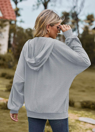 Zip Up Drawstring Long Sleeve Hooded Jacket - MimiStylez