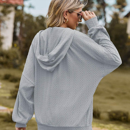 Zip Up Drawstring Long Sleeve Hooded Jacket - MimiStylez