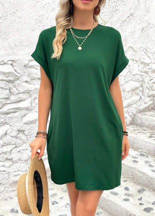 Round Neck Short Sleeve Mini Dress - MimiStylez