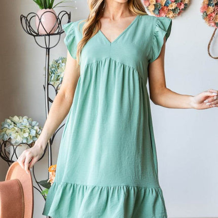 Heimish Full Size Short Sleeve V Neck Ruffled Hem Dress - MimiStylez