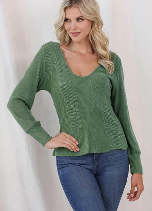 Scoop Neck Long Sleeve Top - MimiStylez