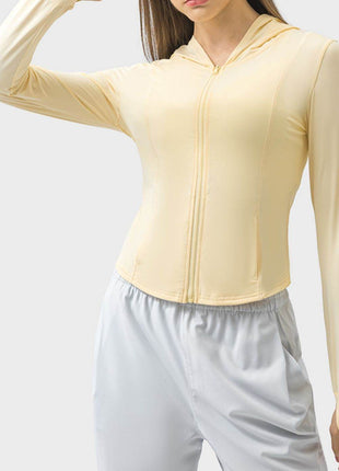 Pocketed Zip Up Hooded Long Sleeve Active Outerwear - MimiStylez