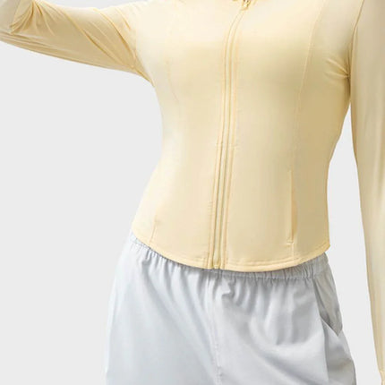Pocketed Zip Up Hooded Long Sleeve Active Outerwear - MimiStylez