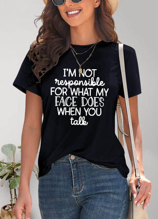 Letter Graphic Round Neck Short Sleeve T-Shirt - MimiStylez